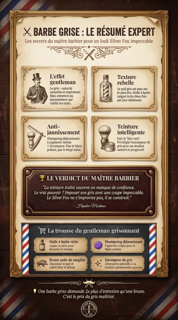 Infographie entretien barbe grise 45 ans